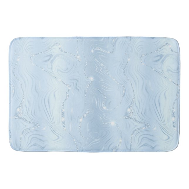 Chic Luxury Pastel Blue Silver Glitter Mönster Badrumsmatta (Framsidan)