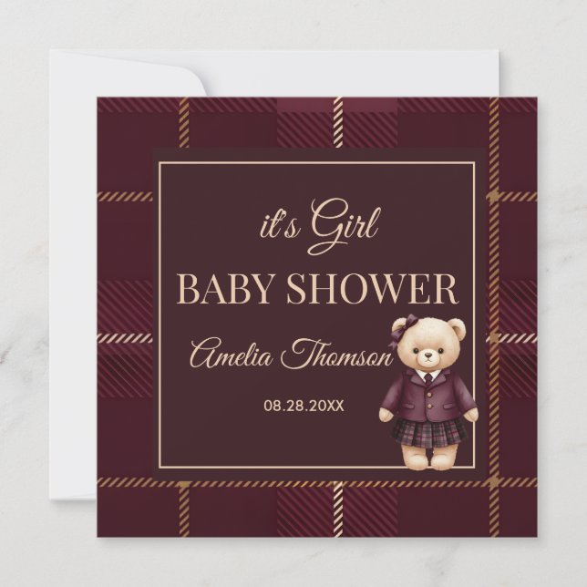 Chic Luxury Teddy Bear baby shower  Inbjudningar (Framsida)