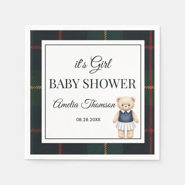 chic Luxury Teddy Bear baby shower  Pappersservett (Framsidan)