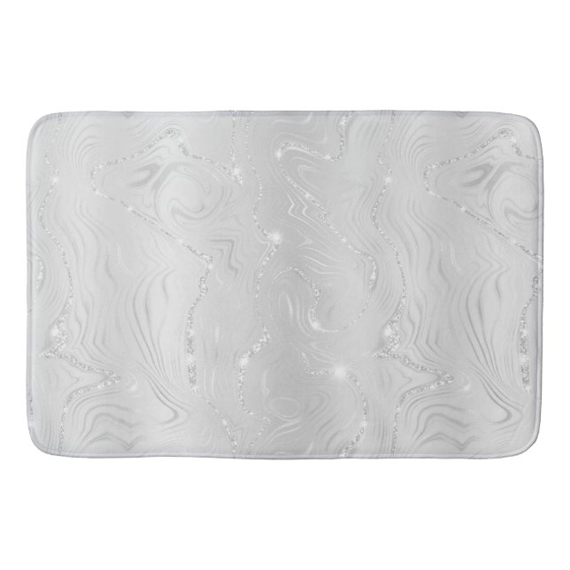 Chic Luxury White Silver Glitter Mönster Badrumsmatta (Framsidan)