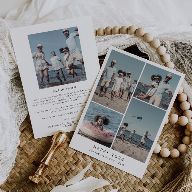 Chic Lycklig 2025 nyår i recension 5 foto Julkort (Chic Happy 2026 New Year In Review 5 Photo Holiday Card)