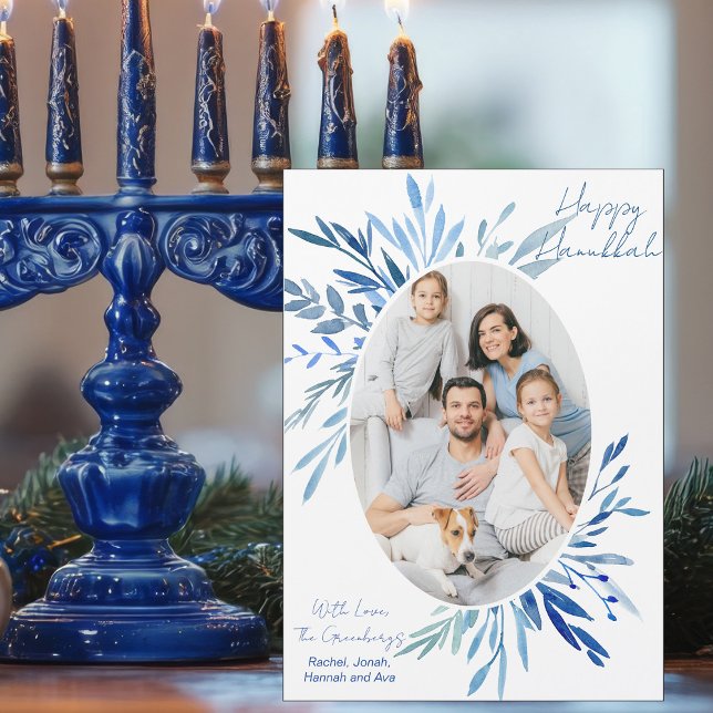 Chic Lycklig Hanukah-familjens fotoblått Magnet-ko (Skapare uppladdad)