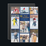 Chic Lycklig Hanukkah Family Photo Collage Magnet<br><div class="desc">Chic anpassade Judiska familjefotokollage Hanukkah-magnetkort med en samling vinterfoton. Lägg till 9 av dina favoritfilmer i Chanukah-minnen i den här moderna 9-fotograflayouten runt ett skript från Menorah och guld. Magnetkort i lycklig Hanukkah.</div>