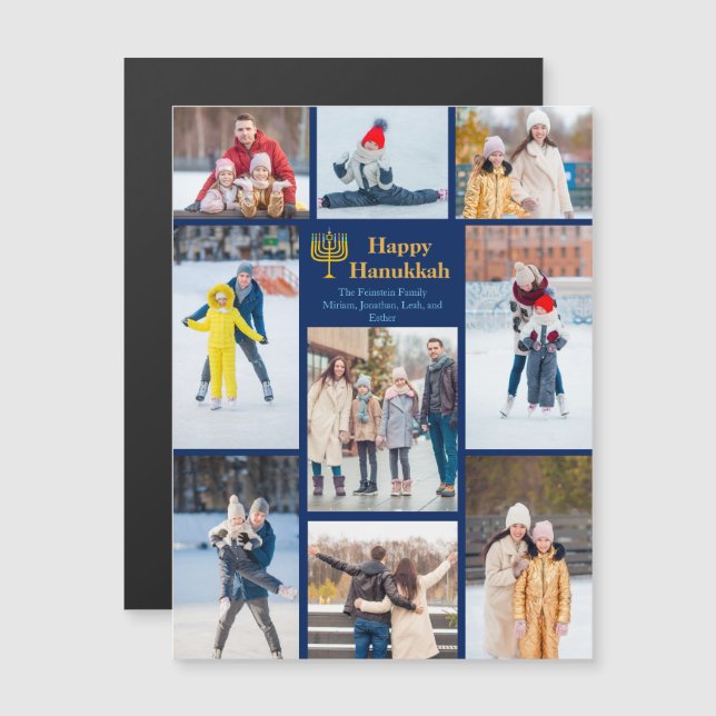 Chic Lycklig Hanukkah Family Photo Collage Magnet (Fram/baksida)