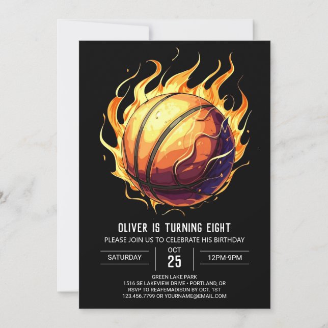 Chic Lycklig Sport Basketball Birthday Inbjudningar (Framsida)