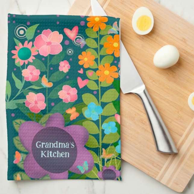 Chic Lycklig Trendig Lila Blommigt Anpassningsbar  Kökshandduk (Skapare uppladdad)