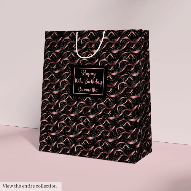 Chic lyxig presentpåse Rose Guld Glitter och Svart (Chic Luxury Gift Bag Rose Gold Glitter and Black)