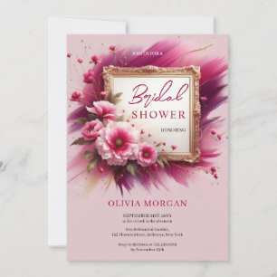 Chic magenta rosa blommor guld ram Möhippa Inbjudningar