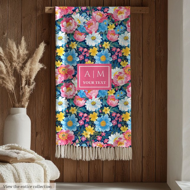 Chic magenta rosa vattenfärgspresentmuddat för blo fleecefilt (Chic magenta pink watercolor floral gift daughter Fleece Blanket)
