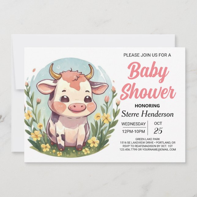 Chic Magic Bohemian Cow Baby Shower Inbjudningar (Framsida)
