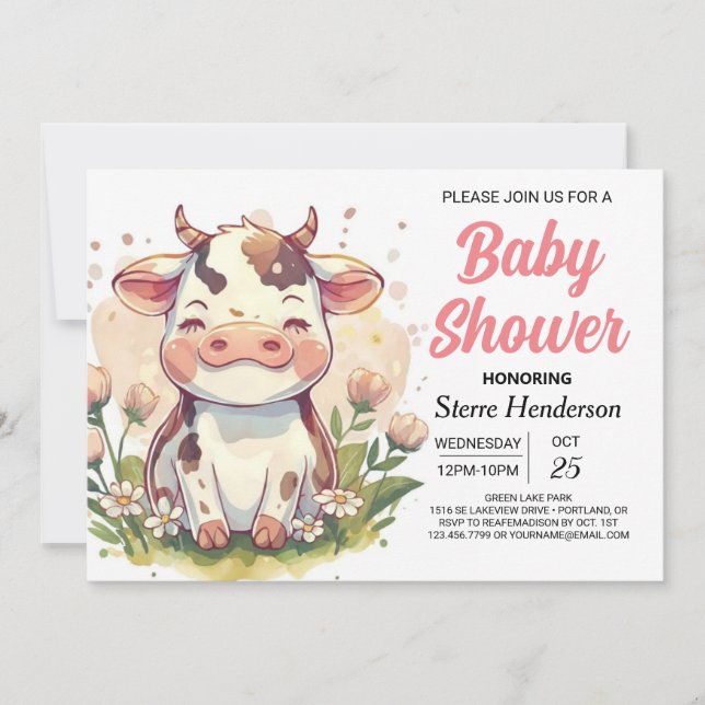 Chic Magic Farmyard Elegance Cow Baby Shower Inbjudningar (Framsida)