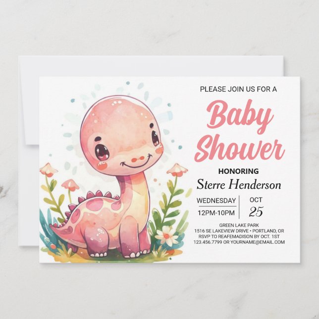 Chic Magic Printable Dinosaur Girl Baby Shower Inbjudningar (Framsida)