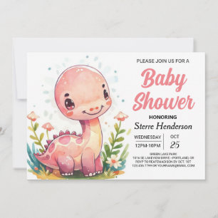 Chic Magic Printable Dinosaur Girl Baby Shower Inbjudningar