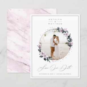 Chic Magnolia Blommigt & Mauve Circle Framed Photo Spara Datumet