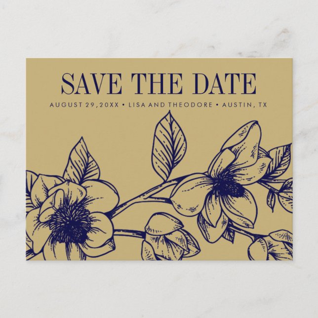 Chic Magnolia Flowers | GULD | Spara datumet Meddelande Vykort (Framsida)