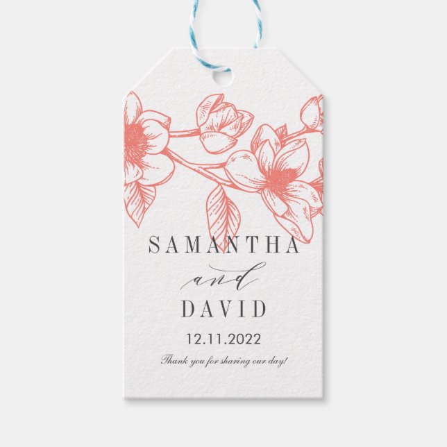 Chic Magnolia Flowers | Korall | BRÖLLOP Presentetikett (Framsidan)