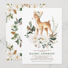 Chic Magnolia Woodland Hjort Neutralt Baby Shower Inbjudningar