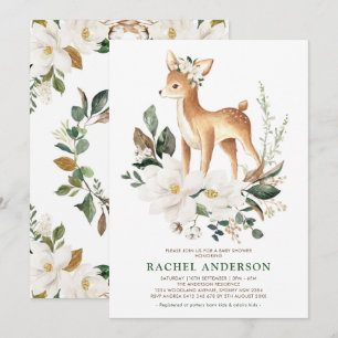 Chic Magnolia Woodland Hjort Neutralt Baby Shower Inbjudningar