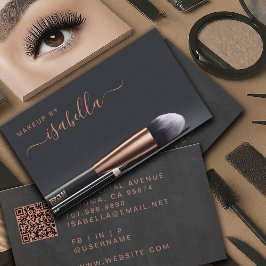 Chic Makeup Artist QR Code Copper Black Visitkort