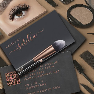 Chic Makeup Artist QR Code Copper Black Visitkort