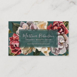 Chic Målad Blommigt på Affärskortet Teal Visitkort