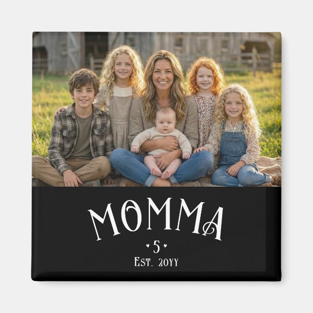 Chic Mamma Etablerad Barn Antal Foto Svart Vitt Magnet (Framsidan)