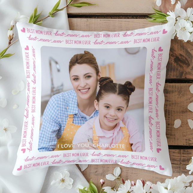 Chic MAMMA Personlig Foto Rosa Mors dag Kudde (Skapare uppladdad)