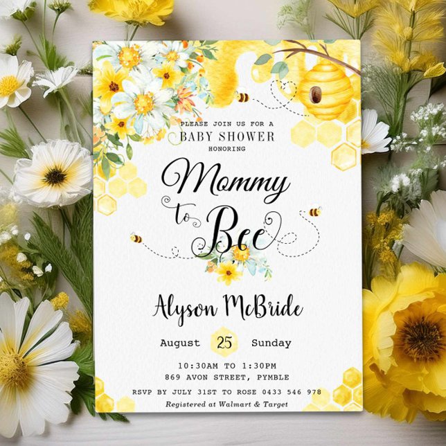 Chic Mamma to Bee Gult Blommigt Baby Shower Neutra Inbjudningar (Skapare uppladdad)