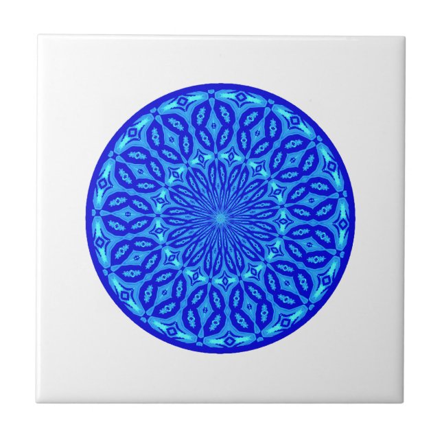 Chic Mandala för aqua- och blåttKaleidoscopeglöd Kakelplatta (Framsidan)