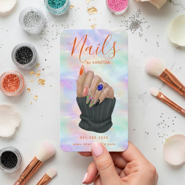 Chic Manicurist Artist Nail Studio Stylish Opal Visitkort (Skapare uppladdad)