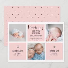 Chic manus 3 fotokollage rosa baby twillingar föde meddelande