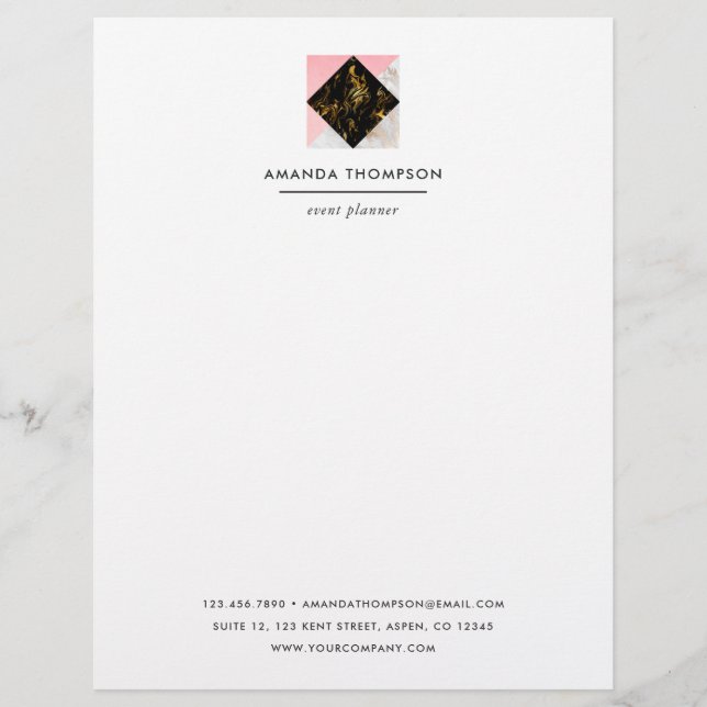 Chic Marble and Foil Geometric Brevhuvud (Framsida)