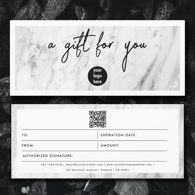 Chic Marble Business Logotyp QR-kodsgåvocertifikat (Chic Marble Business Logo QR Code Gift Certificate)