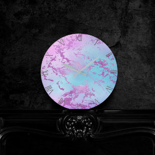 Chic Marble   Glam Violet Lila Blue Ombre Rund Klocka
