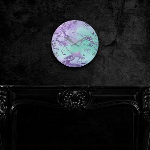 Chic Marble Lavender Lila och Mint Grönt Rund Klocka