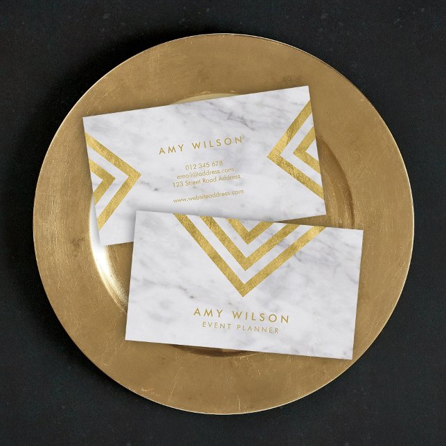 Chic Marble och Faux Guld Geometric Visitkort (Skapare uppladdad)