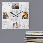 Chic Marble Photo Collage Lycklig tillsammans Fyrkantig Klocka<br><div class="desc">Skapa din egen unika, fyrkantiga väggklocka som du kan anpassa med 4 av dina favoritfoton. Chicen och den moderna designen har en vattenfärgsmarmor i nyans och grått med mörk grått-typografi. Bilderna visas i fyrkantigt format runt texten "så lycklig när vi är tillsammans". Mallen är konfigurerad så att du kan lägga...</div>