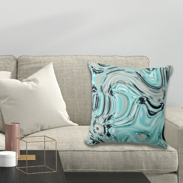 chic marble swirtle mint sea aqua blue vågar kudde (Skapare uppladdad)