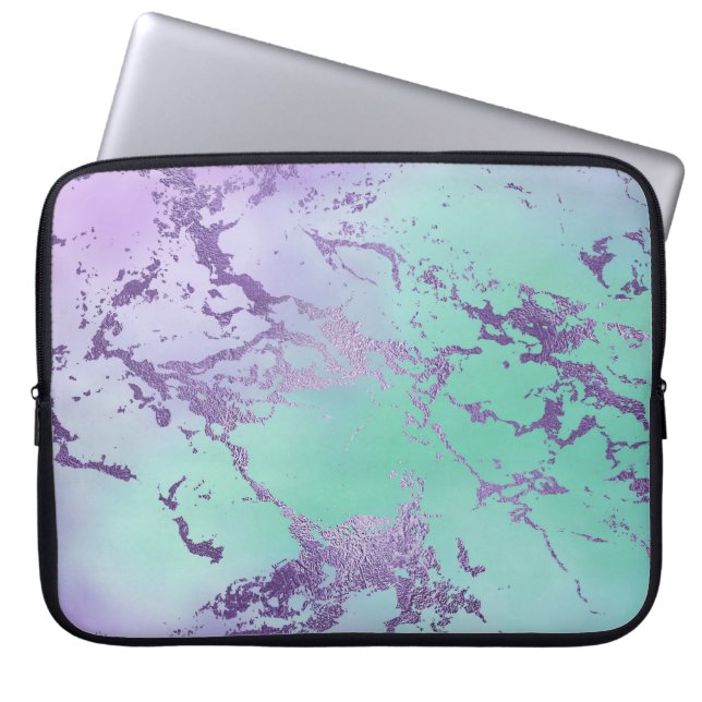 Chic Marble | Violet Lavender Lila Mint Grönt Laptop Fodral (Framsidan)