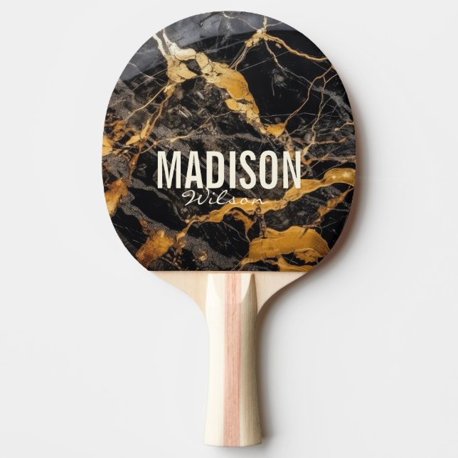 Chic marbling monogram för marbling faux guld glit pingisracket (Framsidan)