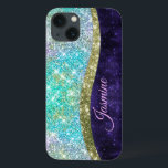 Chic Mardescent lila blue faux glitter monogram<br><div class="desc">Söt chic och elegant gigly silver och iridescent faux glitter i unicorn, regnbåge, teal, aqua, lila blue färg för att skapa ett sött unikt gigantiskt fodral för att skydda din enhet. Vacker, modern och coola täckning för den trendviga och konsthundande höftledaren. Den här snyggten skulle vara underbar för flickor som...</div>