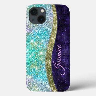 Chic Mardescent lila blue faux glitter monogram
