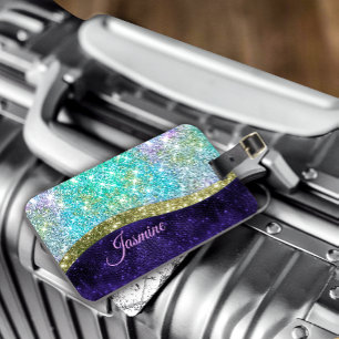 Chic Mardescent lila blue faux glitter monogram Bagagebricka