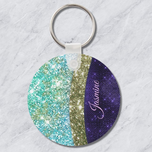 Chic Mardescent lila blue faux glitter monogram Nyckelring (Skapare uppladdad)