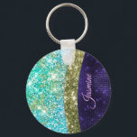Chic Mardescent lila blue faux glitter monogram Nyckelring<br><div class="desc">En coola giftig silver och iridescent faux glitter i enmajs, regnbåge, teal, aqua, lila blue färg. Elegant Glitter Monogram-nyckelkedja. Anpassa den med ditt namn, monogram eller annan önskad text. Det gör perfekten söt 16-årsjubileum, bröllop, möhippa, årsdag, babydusch eller bachelorette-fest för någon som glam lyxen och chic stilar i kärlek. Vare...</div>