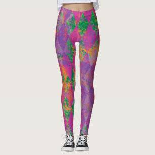 Chic Mardi Gras Lila Harlequin Mönster Leggings