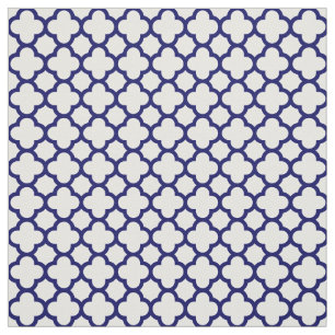 Chic marinblått vitklassikerQuatrefoil mönster Tyg
