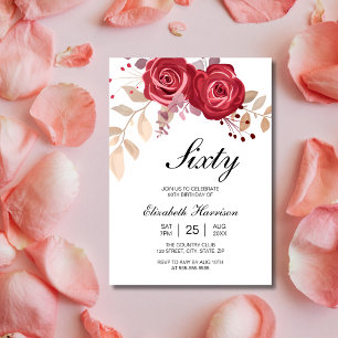 Chic Maroon Ro Blommigt Garden Birthday Inbjudningar