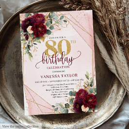 Chic Maroon White Guld Ro 80 Birthday Inbjudan