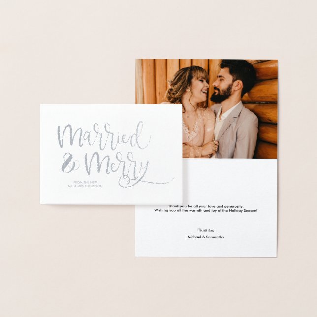 Chic Married & God jul Bröllop Photo Folierat Kort (Display)